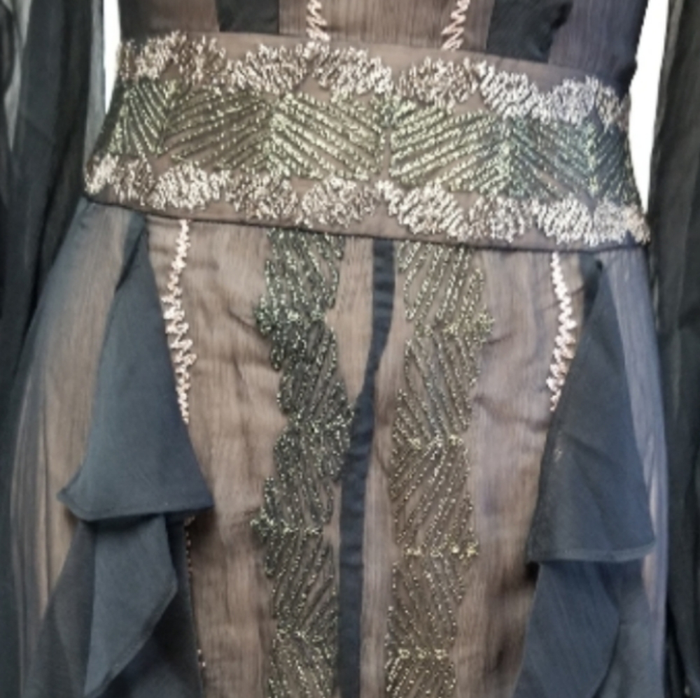 🆕️⬇️🎉HOST PICK🎉 BCBGMaxAzria Chiffon Embroidered Ruffle Maxi Dress - Picture 7 of 9